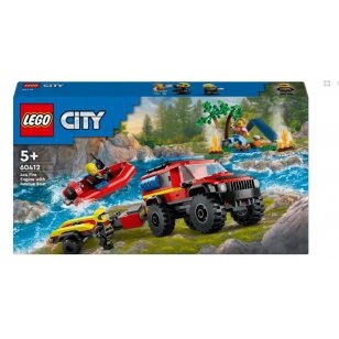 60412 LEGO® City 4x4 Ugniagesių Visureigis Su Gelbėjimo Valtimi (+5m)