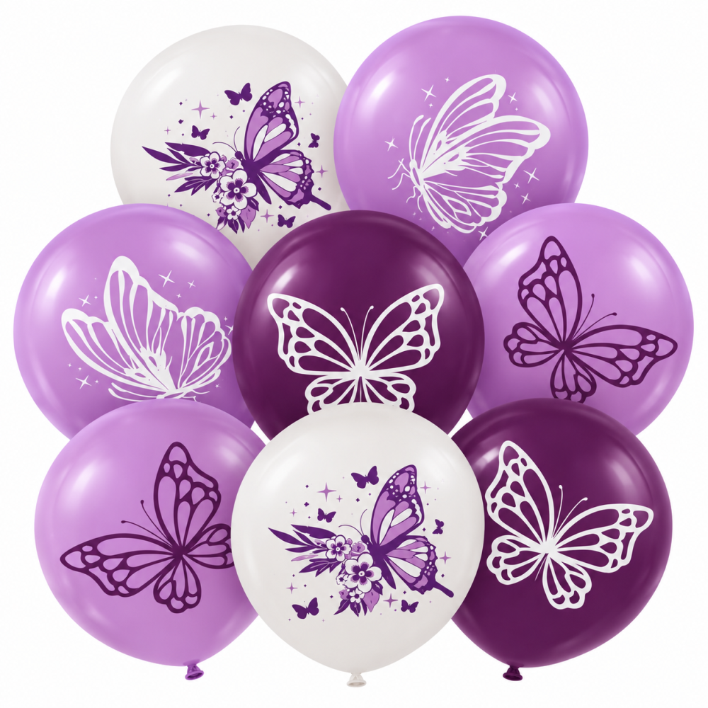 Balionų rinkinys "Violetiniai drugeliai" (8vnt/30cm) Balionų rinkinys "Violetiniai drugeliai" (8vnt/30cm)