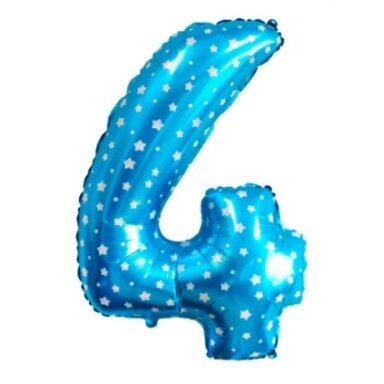 Balionas skaičius 4 (mėlyna su žvaigždutėmis/76cm)