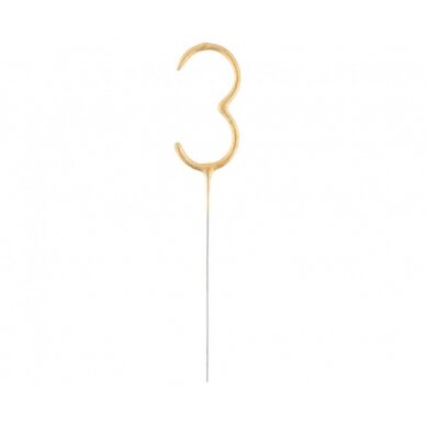 Bengališka ugnelė-skaičius "3", auksinė (17cm) Bengališka ugnelė-skaičius "3", auksinė (17cm)