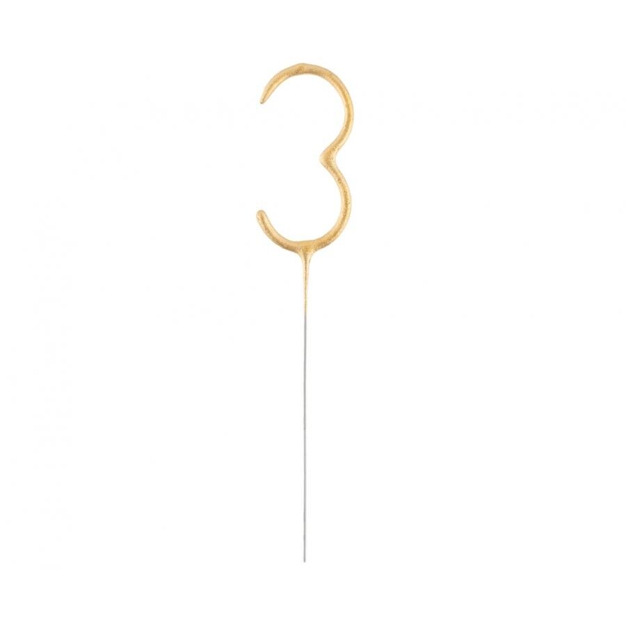 Bengališka ugnelė-skaičius "3", auksinė (17cm)