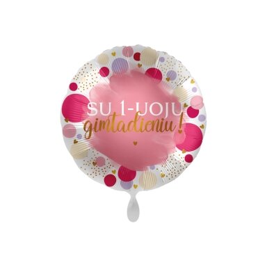Folinis balionas "Su 1-uoju gimtadieniu" (43cm/rožinis)