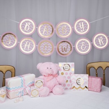 Girlianda "Baby shower" (Rausvai auksinė/2,5 m)