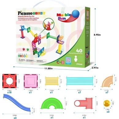 PICASSO TILES Magnetinis konstruktorius Marble Run 40 det. (+3m) 1 PICASSO TILES Magnetinis konstruktorius Marble Run 40 det. (+3m) 1