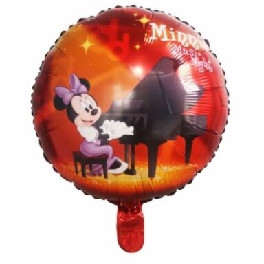 Raudonas apvalus balionas "Minnie mouse su pianinu"