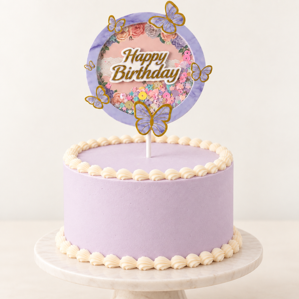 Smeigtukas į tortą "Happy birthday" (alyvinė) Smeigtukas į tortą "Happy birthday" (alyvinė)