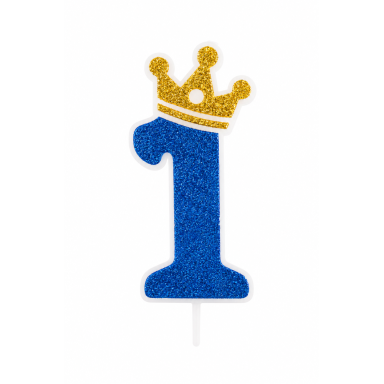 Žvakutė 1 mėlyna blizganti su karūna (9cm)
