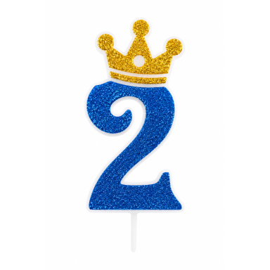 Žvakutė 2 mėlyna blizganti su karūna (9cm)