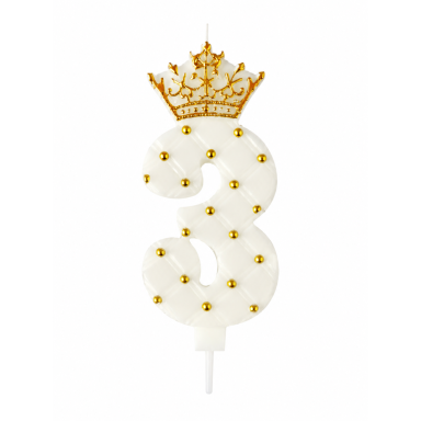 Žvakutė 3 balta su karūna (8cm)