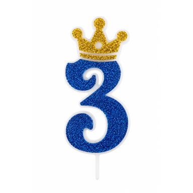 Žvakutė 3 mėlyna blizganti su karūna (9cm)