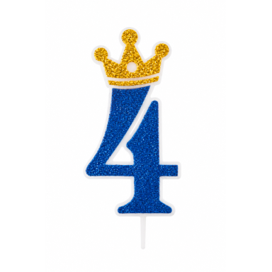 Žvakutė 4 mėlyna blizganti su karūna (9cm)