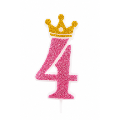 Žvakutė 4 rožinė blizganti su karūna (9cm)