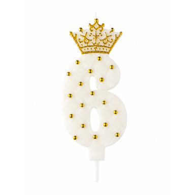 Žvakutė 6 balta su karūna (8cm)