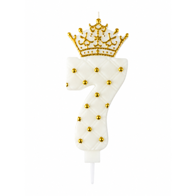Žvakutė 7 balta su karūna (8cm)