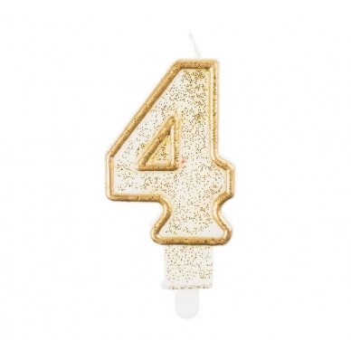 Žvakutė skaičius 4 "Balta su auksu" (6,5cm) Žvakutė skaičius 4 "Balta su auksu" (6,5cm)