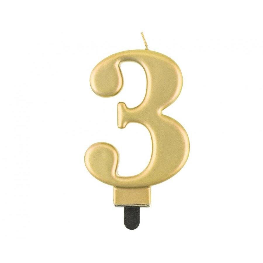 Žvakutė skaičius Auksinis 3 (8cm) Žvakutė skaičius Auksinis 3 (8cm)